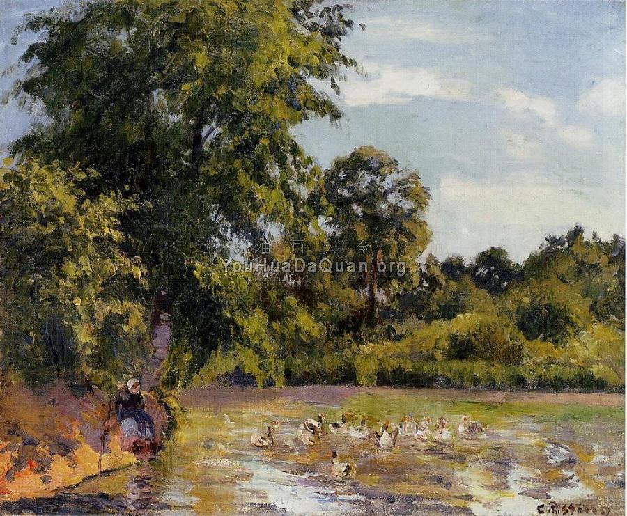 Old Woman with Ducks at Montfoucault - 卡米耶·毕沙罗